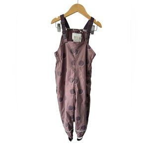 Zara New Mauve Lined Rain Pants Overalls with Polka Dots- size 3T